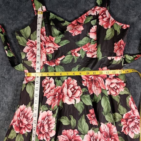 Stella Morgan Dress Size 8 Black Pink Rose Floral Fit Flare Party Cocktail - Picture 5 of 9